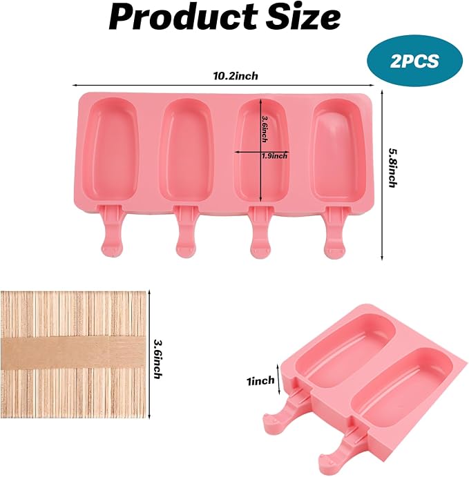 Popsicles Molds, Reusable Silicone Ice Pop Cream Cakesicle Maker Mold 4 Cavities - Image 2