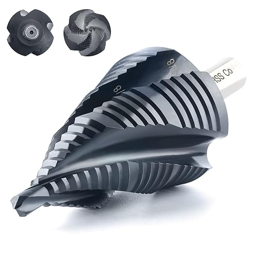 toolant Four Spiral Flute Cobalt Step Drill Bit(Pro), 3/16" - 1-3/8"(19 Step Size) Unibit Step Drill Bit, 3/8" Tri-Falt Shank Step Bit for Metal, Stainless Steel, Aluminum, Plastic