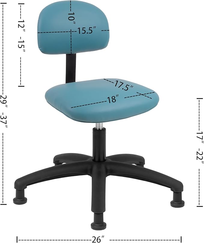 Chair Master FSS Series Square seat Low (17"-22") seat Height Chair. Fabric Vinyl - for Office, Garage, Desk, Shop, Kitchen, Computer, Doctor, Medical, Easy to Clean! (Aqua, Low, Glides)