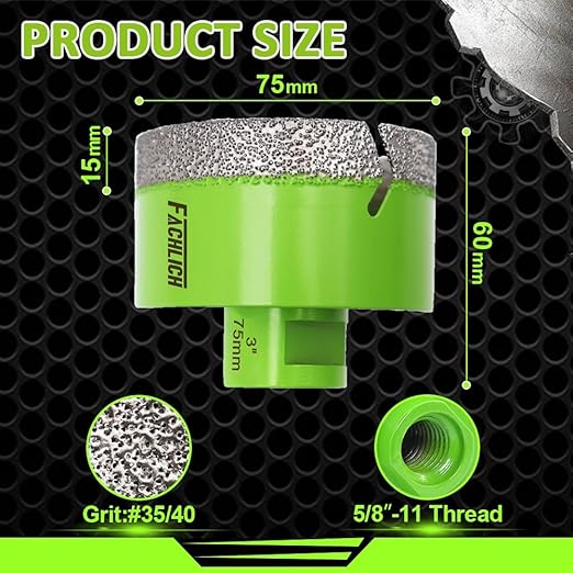 Diamond Core Drill Bit - 3" Tile Hole Saw 75mm for Porcelain Tile Granite Marble Masonry