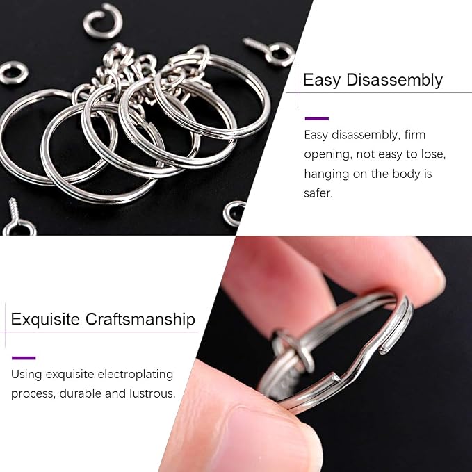 Swpeet 450Pcs 1" 25mm Sliver Key Chain Rings Kit, Including 150Pcs Keychain - Image 6