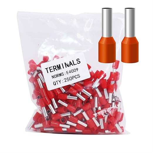 Fidioto AWG12 Wire Ferrules Terminals, 250pcs AWG12 Terminal Connector Wire Insulated Cord Pin Ends Terminals for Electric, Industrial, Chemical Industry, Power Control System, etc.