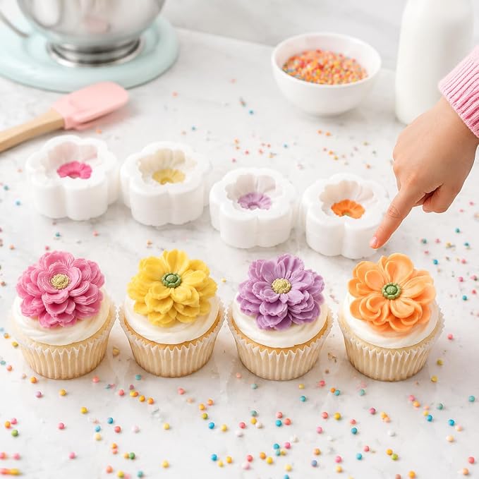 4 Pack 3D Flower Silicone Molds, DIY Candle Soap Making Cake Decorating | - Image 7