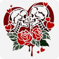 1 Piece Skeleton Lover Rose Craft Art Stencil, 11.8"x11.8" Skull Couple Plastic by Doodlream