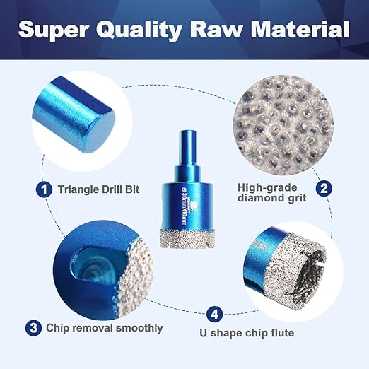 Dry Diamond Core Drill Bit Set,BRSCHNITT 2pcs/Pack 1 1/7 Inch (30mm) Diamond Hole Saw Core Drill Bit with Triangle Shank for Porcelain Tile Ceramic Stone Granite Marble
