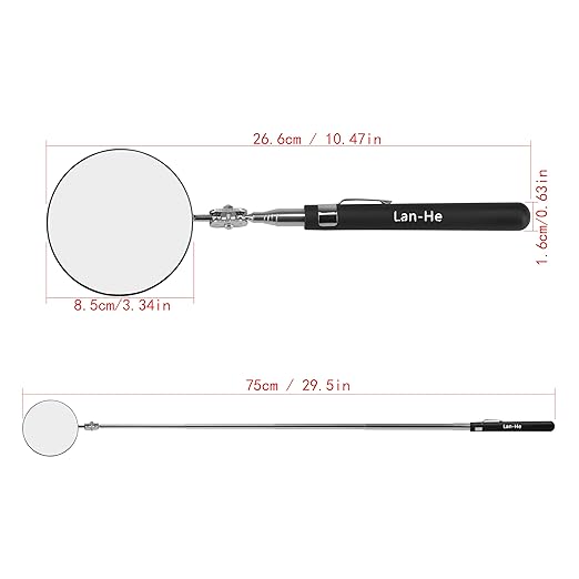 360 Circular Telescoping Inspection Mirror Large Roud Mirror on a Stick with Pen Buckle Diameter 85mm(3.35in) for Extra Viewing Dead Angle Line of Sight Obstacle Area Mechanic Automotive Gifts