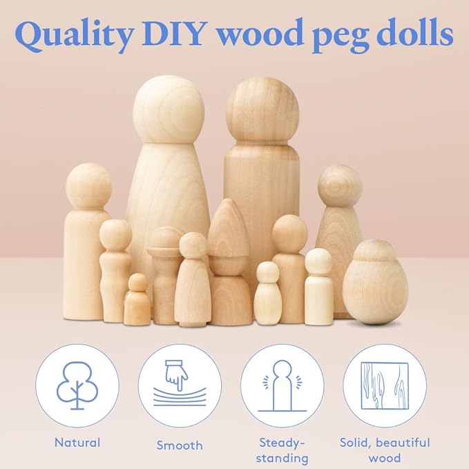 Wood Peg Dolls - 2 Inch Mom/Angel Shape Peg People - Image 2