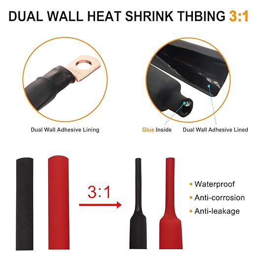 SVAAR 4 6 8 AWG Battery Cable Lug kit 56pcs Tinned Copper Battery Lugs Heavy Duty Wire Lugs with 5/16" or 3/8" Stud Battery Cable Closed End Tubular Ring Terminals Connectors with Heat Shrink Tubing.
