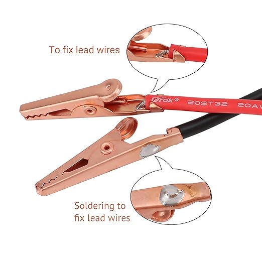 DROK Jumper Wires with Alligator Clips Electrical - 6pcs 35mm Small Pure Copper 19.6 inches/50cm Test Leads with Alligator Clips for Multimeter Electrical Testing