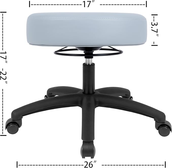Chair Master 17" Round Vinyl Fabric Stool, Table Height, 360 deg Level Activation, Heavy Duty, Lab, Medical, Garage, Home, Spa, Cleanroom (Self Braking, Gray)
