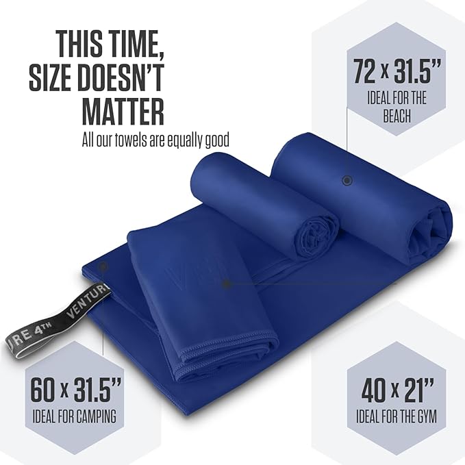 VENTURE 4TH Quick Dry Towel. Microfiber Travel Towel Ideal for Camping, Hiking, Backpacking, Gym. Lightweight & Fast Drying Travel Towels for Body. Compact & Easy to Pack - Navy Blue Extra Large