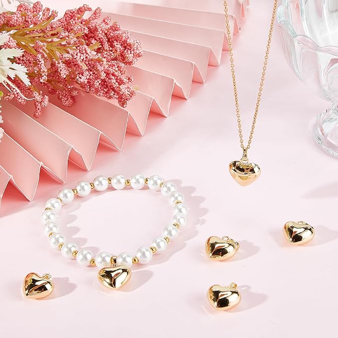 Beebeecraft 1 Box 10Pcs Puffed Heart Charm 18K Gold Plated Smooth Small Love - Image 4