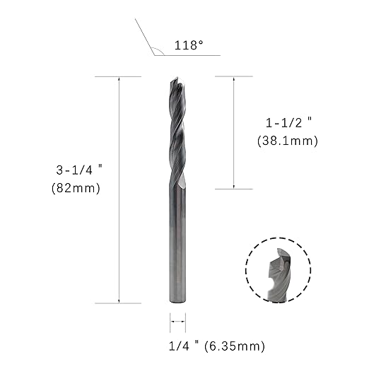 LU&MN 1/4" Solid Carbide Jobber Drill Bits with Straight Shank and 118° Point Angle, Made from K20 Tungsten Carbide,Applications: for Stainless Steel Alloy Metal, 12-Piece