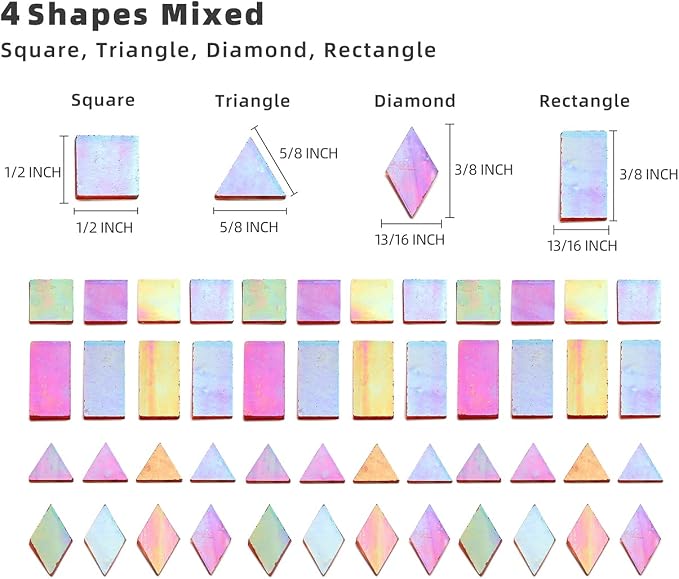 200 Pieces Bulk Iridescent Mosaic Glass Tiles, 4 Shapes Mixed Stained Glass - Image 4