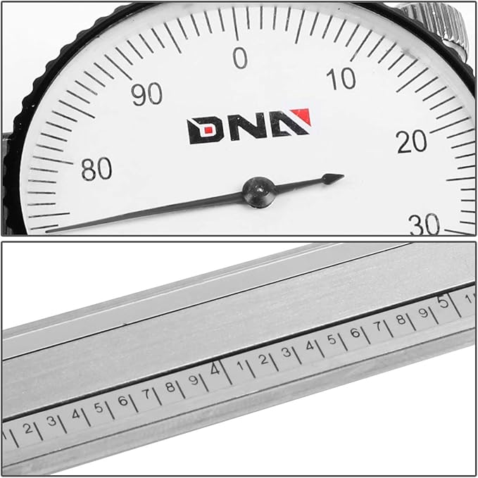 DNA Motoring TOOLS-00055 Premium-Grade Stainless Steel Dial Caliper, 6 Inch, Shockproof Measuring Micrometer w/Lockable Head