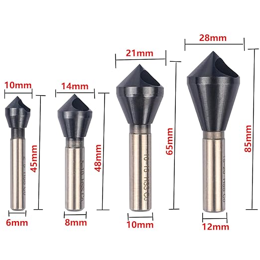 4PCS Cobalt Single End Countersink Drill Bits Set, TiAlN Coated 90 Degree Heavy Duty M35 Countersink Chamfer Tool for Metal, Stainless Steel, Copper, Wood, 2-5, 5-10, 10-15, 15-20MM