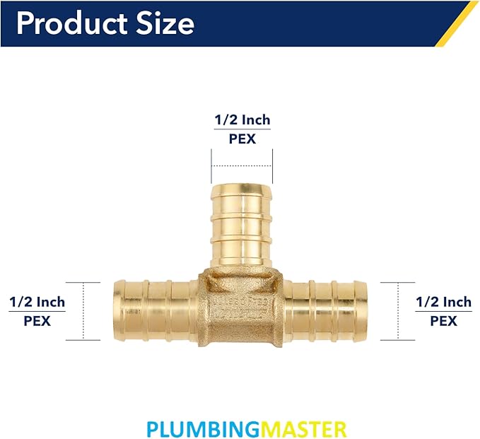 1/2" PEX Tee Brass Pipe Fitting (10Pack) - Anti-Corrosion, Lead-Free, 5 Year Warranty, Multiple Certifications, Easy Installation for Plumbing Repairs and Home DIY