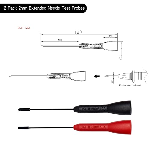 Multimeter Needle Probe Pins, Extendable Needle Probe Set Non-Destructive Piercing Needle Probe Tip Adapter for 2mm Test Probes