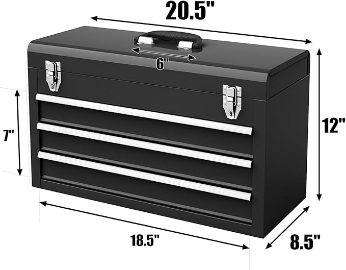 Goplus Tool Box with 3 Drawers, 4-Tier 20" Portable Tool Chest Organizer with Top Tool Tray, Auto Lock, Protective Liner, Handle, Steel Metal Small Toolbox for Gargae, Workshop, Home
