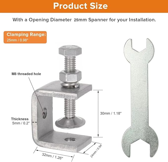 Stainless Steel C Clamps, Mini Tiger Clamp Set for Mounting, Heavy Duty Metal U Clamps, Small Desk G-Clamp with 1.18 Inch Stable Wide Jaw Opening for Metal Working Woodworking Welding Building (6pcs)