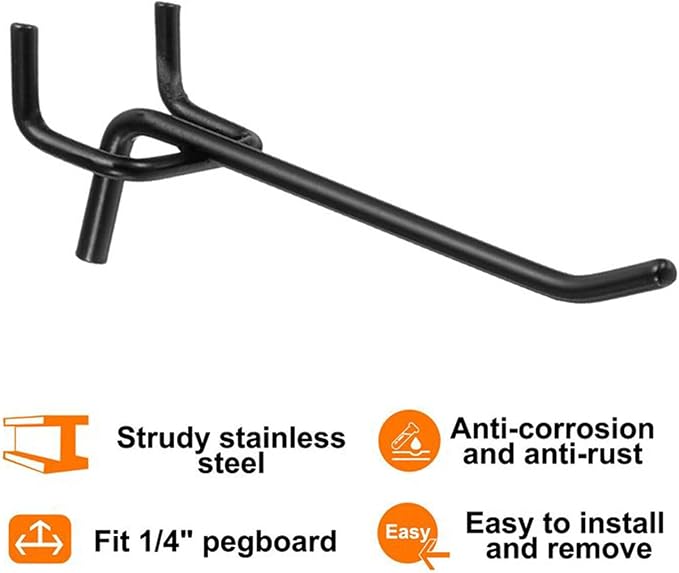 60Pcs Pegboard Hooks,2/4/6 inch Peg Board Hooks for Hanging.These Durable pegs fit 1/4" pegboard,Ideal peg Board Organizer Accessories for Tools,Kitchens,or Stores 1“ Hole Pitch