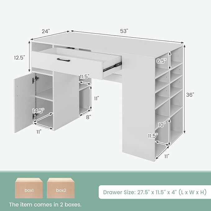 Giantex Craft Table with Storage, Large Drawer, Cabinet with 2 Shelves - Image 3
