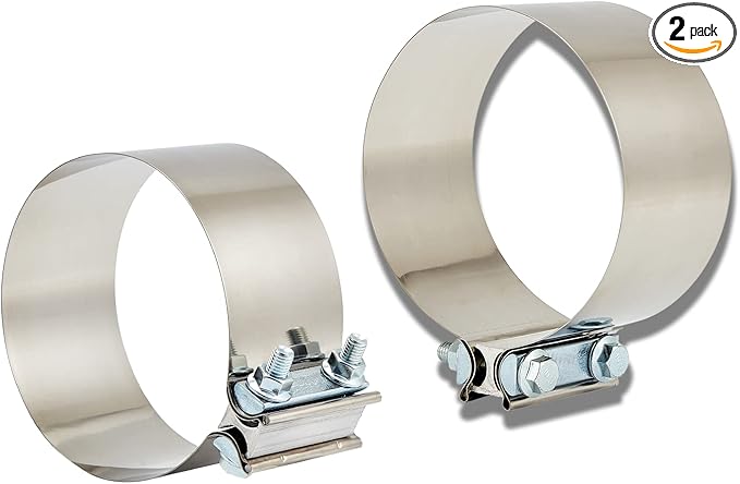 Butt Joint Band Clamps,Exhaust Muffler Clamp Exhaust Pipe Clamps Sleeve Stainless Steel (2, 6'')