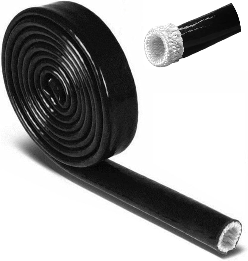 Insulation Heat Shielded Fire Thermo Armor Fire Sleeve Silicone Coated Fiberglass Heat Protection for Automotive Hose Lines & Electrical Wiring-（Black 3/8" ID x5FT）