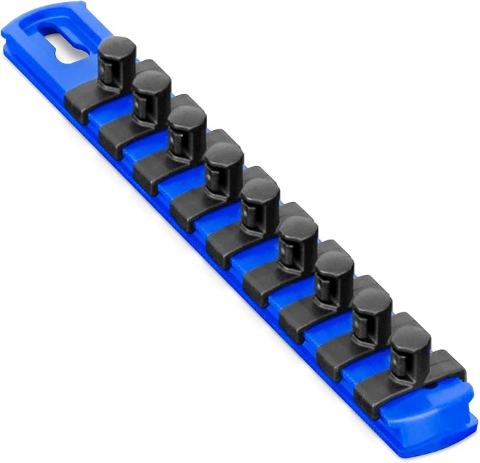 Ernst Manufacturing 8-Inch Magnetic Socket Organizer with 9 3/8-Inch Twist Lock Clips, Blue (8408M-Blue-3/8)