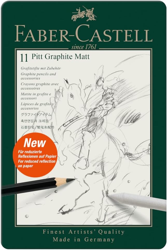 Faber-Castell Pitt Graphite Matte Pencil Set, Metal Tin of 8 Graphite Pencils - Image 2