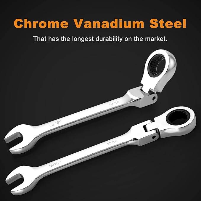 8pcs Flexible Ratchet Wrenches Set SAE 5/16” to 3/4“ Inch Standard Spanners Gear Ring Ratcheting Combination Flexi Wrench Kit Flex Flexible Head