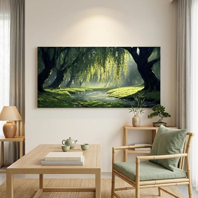 ZESTRILIA Willow Trees Forest Canvas Wall Art, Peaceful River Landscape - Image 4