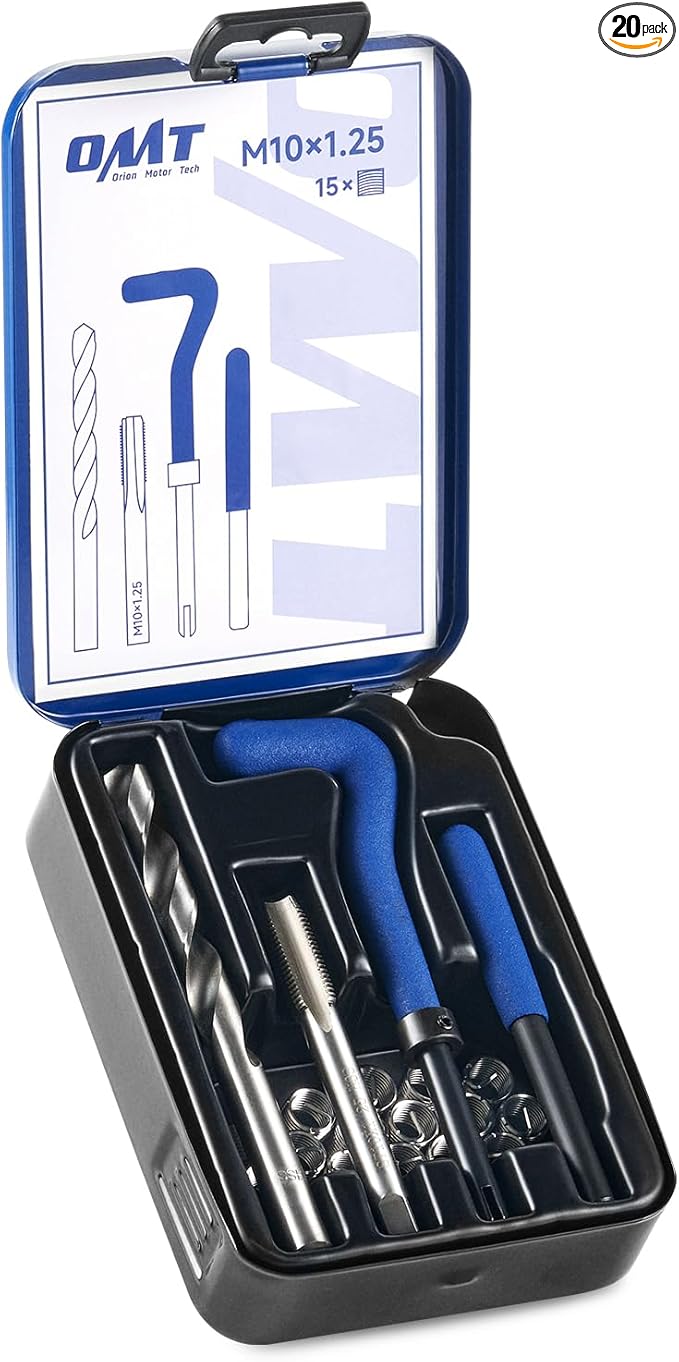 Orion Motor Tech Helicoil Thread Repair Kit, M10x1.25 Thread Repair Tool with HSS Drill Bit & 15 Thread Inserts, Metric Thread Repair Installation Kit for Rethreading Internal Threads with Carry Case