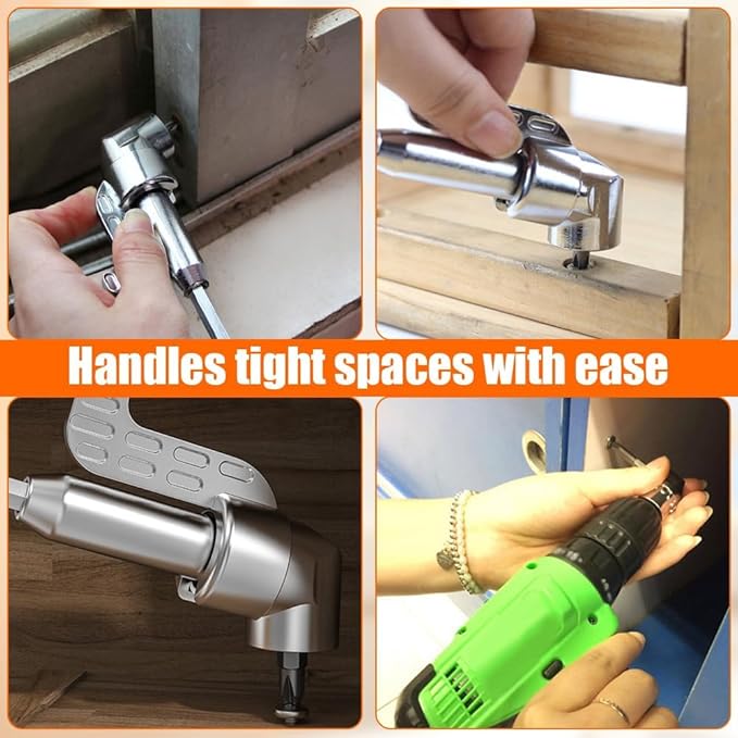 105 Degree Right Angle Drill Adapter, 1/4" Hex Shank Driver Angle Drill Attachment with Multi-function Bend Screwdriver Bit, Angle Driver for Drill, Drill Attachment for Household Work (L+S（BK）+FS)