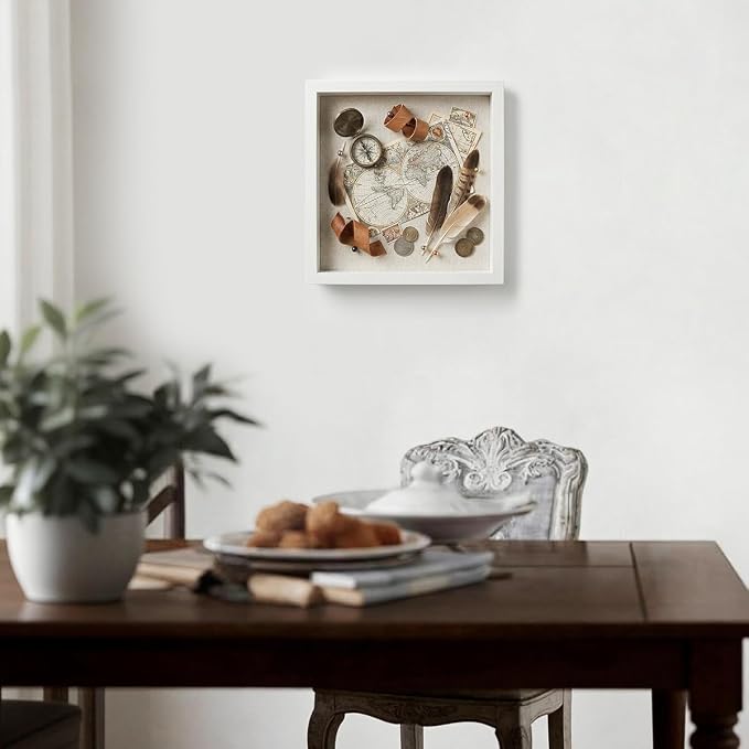 White 5x5 Shadow Box Display Frame, Premium Linen Backboard and Included - Image 6