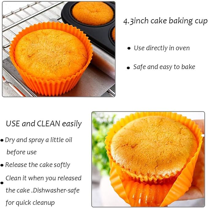 Webake Silicone Baking Cups, 4.3 nch Jumbo Nonstick Cupcake Liners 12-Pack | - Image 4