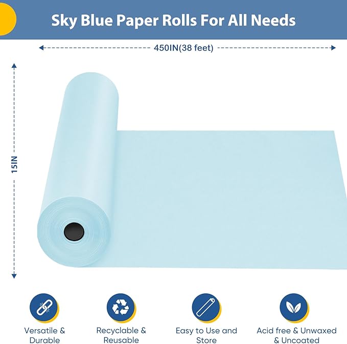 Light Blue Wrapping Paper 15"x450", Father’s Day, Bouquet Flower Gift Wrap - Image 2
