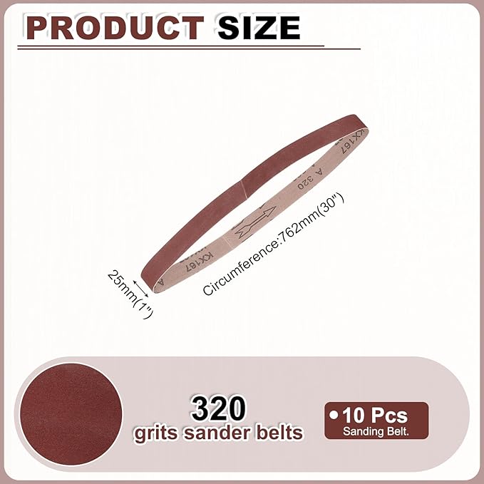 HARFINGTON 1 x 30 Inch Sanding Belts, 10 Pcs 320 Grits Aluminum Oxide Abrasive Belt Sander File Belt for Woodworking, Metal Polishing, Knife Sharpener