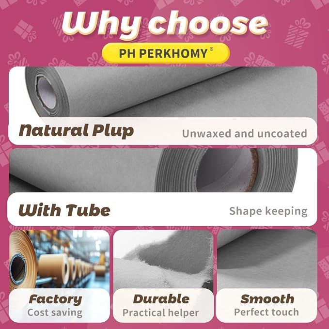PerkHomy Light Grey Kraft Paper Roll 17.5" x 760" - Image 6