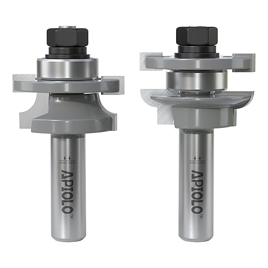Professional 2PCS Round Over Style Rail and Stile Router Bits Set 1/2 Inch Shank, 3/8 Inch Cutting Depth, Up to 7/8 Inch Stock, Door Frame Shaper Cutters Raise Panel Making Router Bit Set