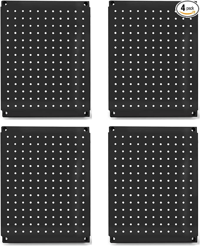 Metal Pegboard 12-Inch Tall x 16-Inch Wide Heavy Duty Wall Organizer for Home Garage Tool Storage 4pcs Black