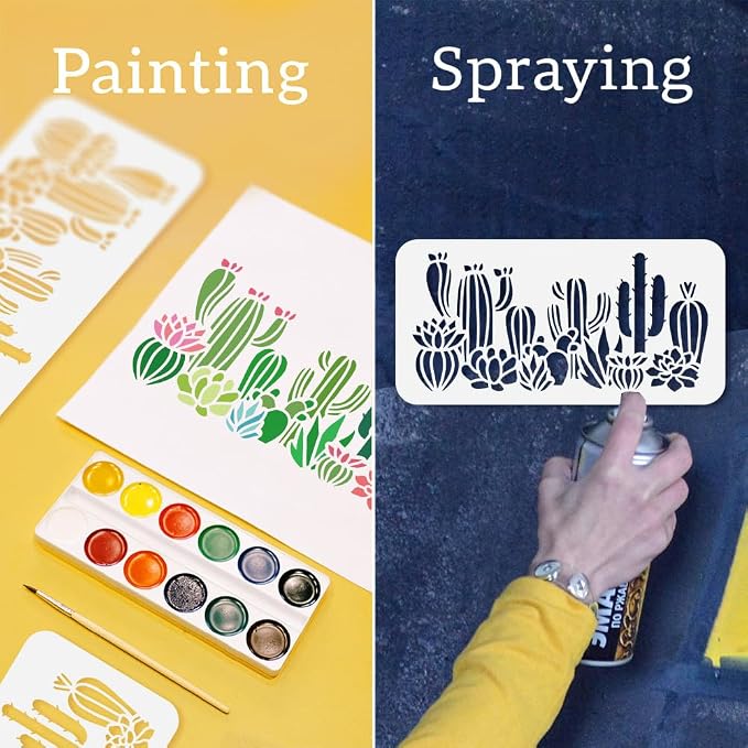 2Pcs Cactus Flower Stencils for Painting, 10 Styles Reusable Succulent Plants - Image 3
