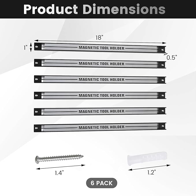 Goplus 6PCS 18" Magnetic Tool Holder, Magnetic Tool Holder Strip, Heavy Duty Magnetic Tool Bar,Space Saving Metal Tool Organizer Rack,Tool Magnet Bar for Workshop Garage, 176LBS Capacity Total