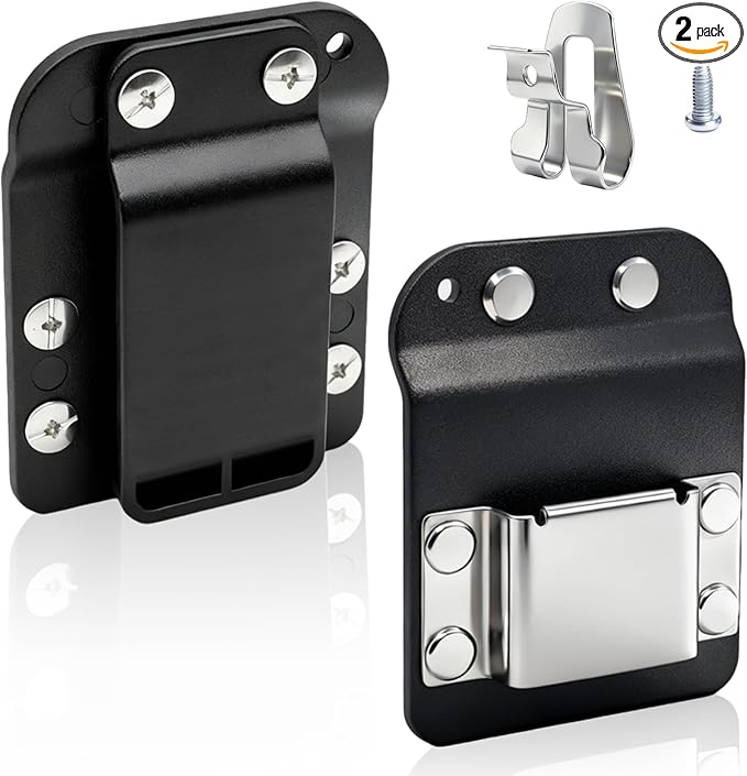 1 Pcs Drill Holder for Tool Belt + 1 Pcs Drill Clip, Tape Measure Holder with Metal Clip, 2 in Belt Hook Holster for Cordless Drill, Impact Driver, Measuring Tape, Tool Accessories