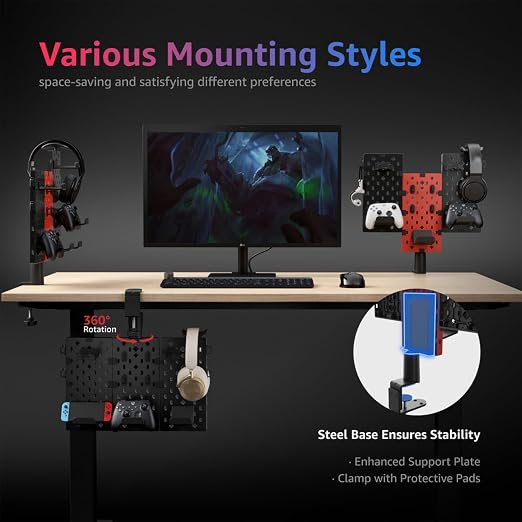 PEGZONE Headphone and Controller Holder, Rotating Gaming Accessories Organizer - Image 3