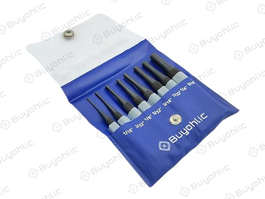 Buyohlic Drive Pin Punch Set with Knurled Grip and Protective Vinyl Case (Short Pin Punch)