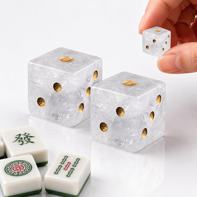 2PCS Crystal D6 Dice, 16mm Natural Gemstone Mahjong Dice Set Stone Dice by YEMEKO