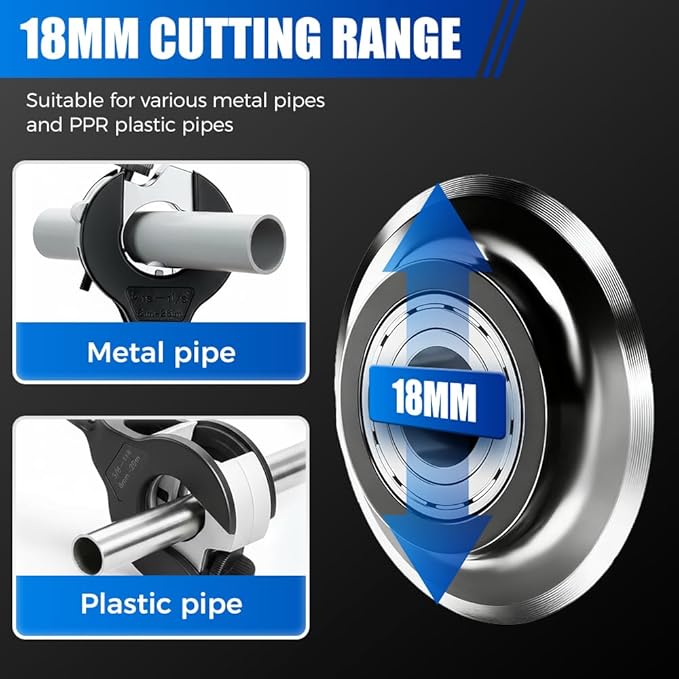 Ratcheting Tubing Cutter, Adjustable Ratchet Type Pipe Cutter 1/4" To 7/8", Ratcheting Pipe Cutter for Copper Aluminum Iron Stainless Steel Conduit Plumbing, PVC, Soft Metals