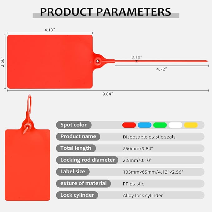 100 Plastic Waterproof Shipping Tags - Writable Marker Ties, Hanging Security Tamper Seals for Labeling and Storage - With One Marker Pen (Red)