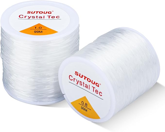 0.8mm & 1.0mm Elastic String for Bracelets, 2 Rolls Strong Stretchy Bracelet by SUTOUG